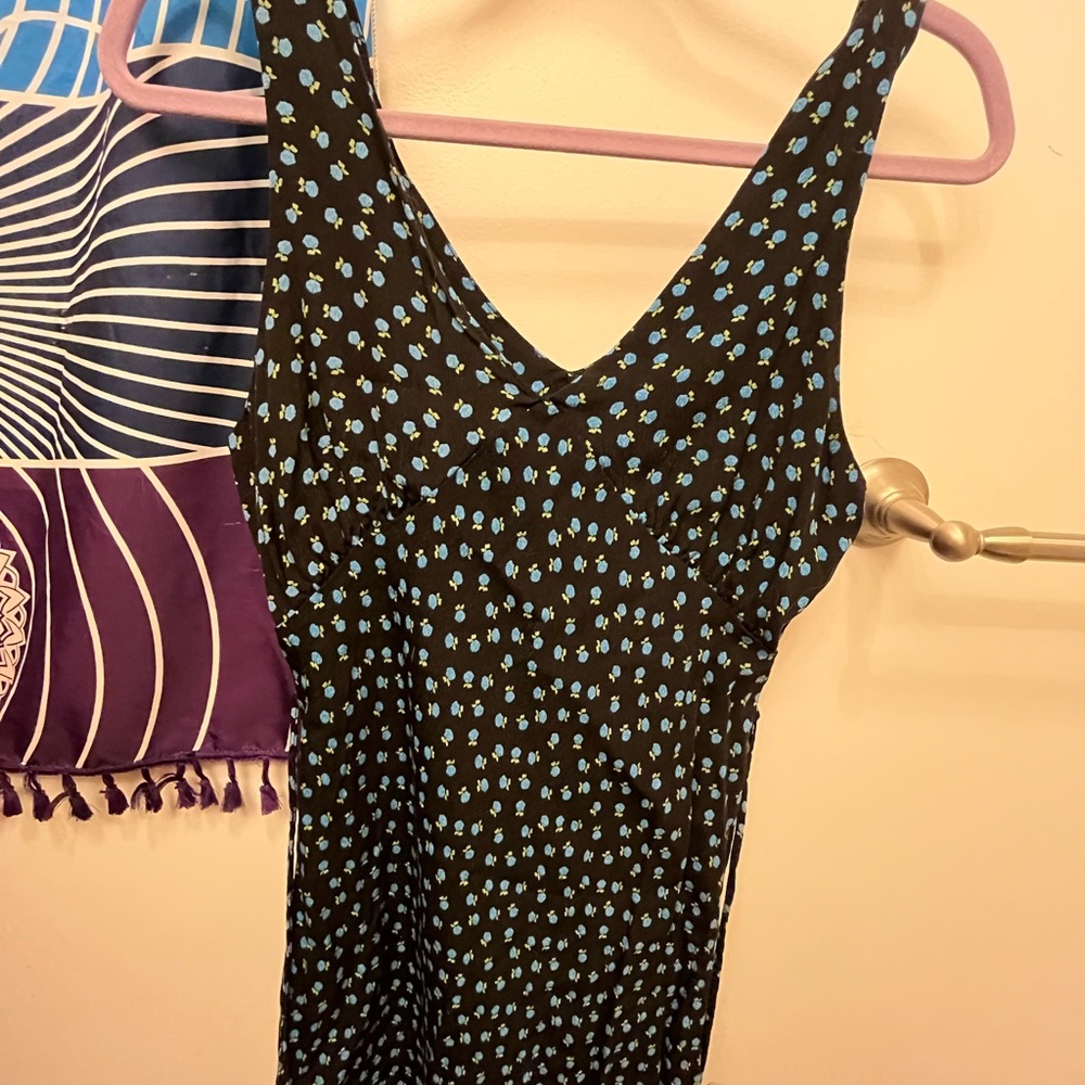 Black Dress with Blue Floral Pattern